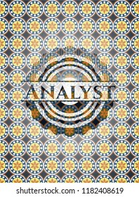  Analyst arabic style badge. Arabesque decoration.