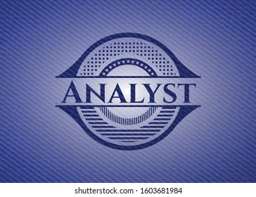Analyst badge with denim texture. Vector Illustration. Detailed.