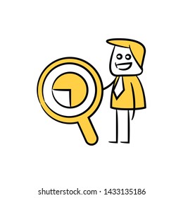 analyst or businessman search data pie chart icon in yellow stick figure theme