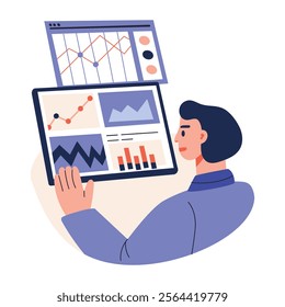 Analyst checking on market trends, flat illustration

