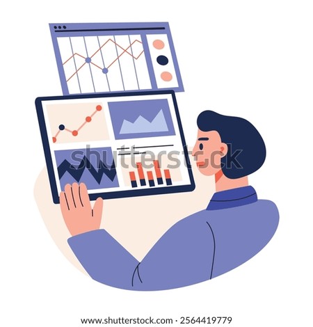 Analyst checking on market trends, flat illustration

