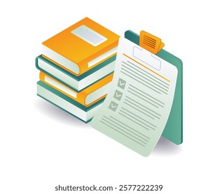 Analyst checklist with stack of books concept illustration