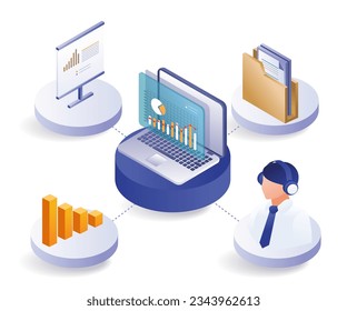 Analyst data center computer isometric illustration