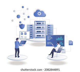 Analyst Data Cloud Server In Isometric Illustration