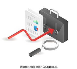 Analyst data paper business bag in isometric flat illustration