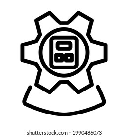 Analista Con Cabecera Y Calculadora Dentro Del Icono. Diseño de contorno negrita con ancho de trazo editable. Ilustración vectorial.