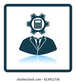 Analyst with gear hed and calculator inside icon. Shadow reflection design. Vector illustration.