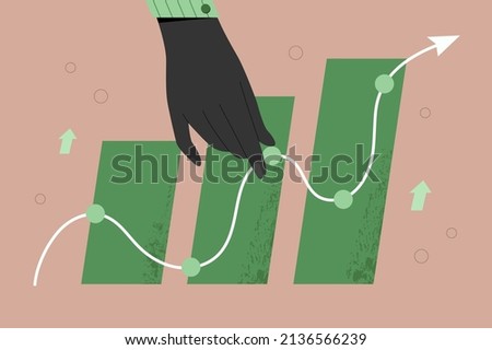 Analyst hand collect data and analyse business. Economics strategy, analysis of sales, statistic, data stat arrow illustration for banner, landing web page. Business solution for ui or mobile app.
