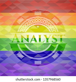 Analyst on mosaic background with the colors of the LGBT flag