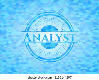 Analyst realistic sky blue emblem. Mosaic background