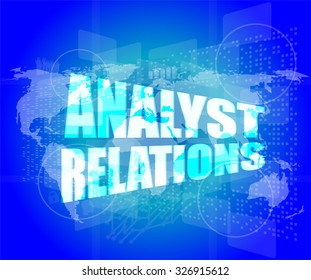 analyst relations words on digital screen vector illustration