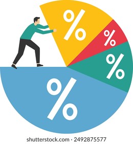 Analyst standing on pie chart pushing allocation to the best performance position. Business analysis, investment asset allocation or economic statistic.

