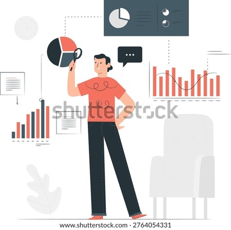 Analyst using augmented reality to visualize complex data analytics and business metrics