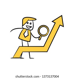 analyst using magnifier analysis graph yellow doodle theme