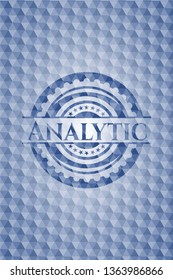 Analytic blue badge with geometric pattern.