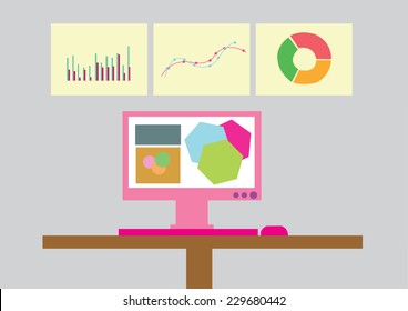 analytic business graph and SEO. vector illustration