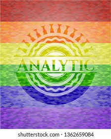 Analytic emblem on mosaic background with the colors of the LGBT flag