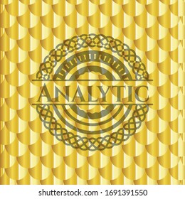 Analytic gold badge. Scales pattern. Vector Illustration. Detailed.