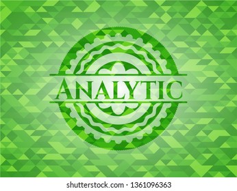 Analytic green emblem. Mosaic background