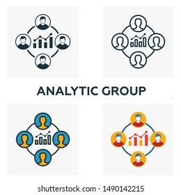 Analytic Group icon set. Four elements in diferent styles from business management icons collection. Creative analytic group icons filled, outline, colored and flat symbols.