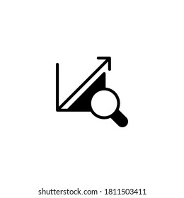 Icono analítico en glifo plano negro, estilo relleno aislado en fondo blanco