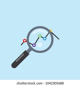 Analytic icon. Magnifying with histogram