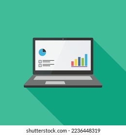 Analytic information on laptop screen flat Illustration, research management, marketing, vector illustration.