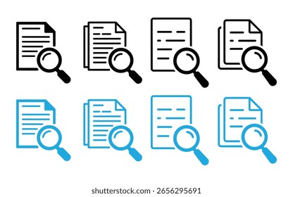 Analytic line icon set vector. research, magnifying glass, document, interpreter, overview symbol 