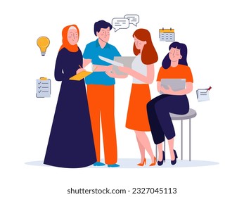 analytic marketing management strategy information businessperson office teamwork employee discussion together