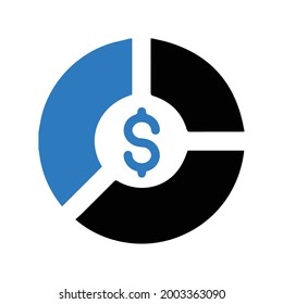 Analytic pie chart statistics icon (Black and blue Vector illustration)