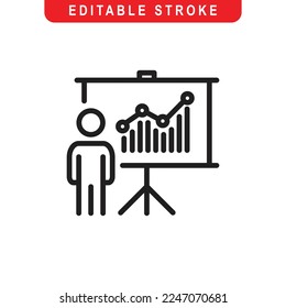 Analytic Presentation Outline Icon. Presentation Line Art Logo. Vector Illustration. Isolated on White Background. Editable Stroke