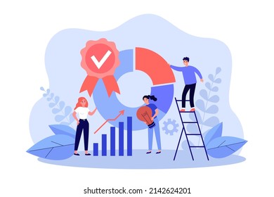 Analytic research and financial analysis from business people. Work of tiny man and woman with data reports flat vector illustration. Finance concept for banner, website design or landing web page