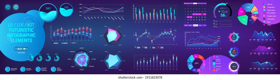 Analytic set UI, UX, GUI for mobile app, dashboard and presentation. Gradient infographic, graphic, diagrams, chart and graph template. 
Intelligent infographic for Web UI UX. Data analytics elements