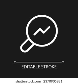 Analytic tool pixel perfect white linear ui icon for dark theme. Online data research. Vector line pictogram. Isolated user interface symbol for night mode. Editable stroke. Poppins font used