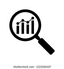 Analytic vector icon - magnifying glass with bar chart