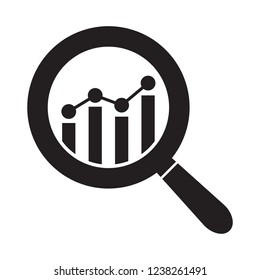 Analytic vector icon - magnifying glass with bar chart