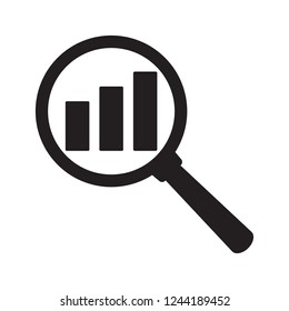 Analytic vector icon - magnifying glass with bar chart