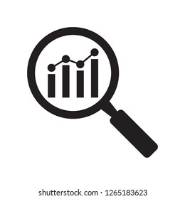 Icono de vector analítico: lupa con gráfico de barras