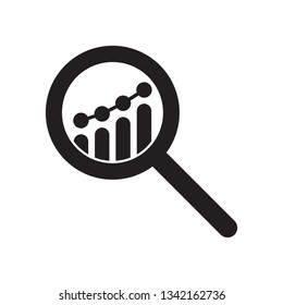 Analytic vector icon - magnifying glass with bar chart