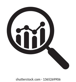 Analytic vector icon - magnifying glass with bar chart