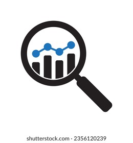 Analytisches Vektorsymbol. Gläser mit Balkendiagramm. Business Analysis Icon. Symbol für Marketingforschung. Analyse eines wachsenden Diagramms.