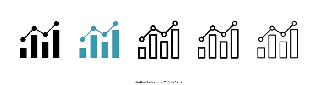 Ícone de vetor analítico definido em cores pretas e azuis.
