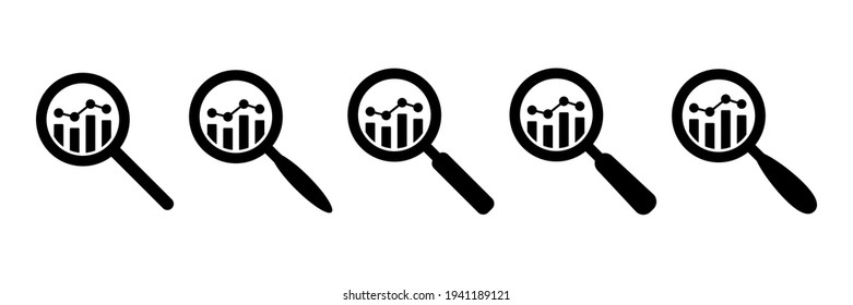 Analytic vector icons - magnifying glasses with bar chart