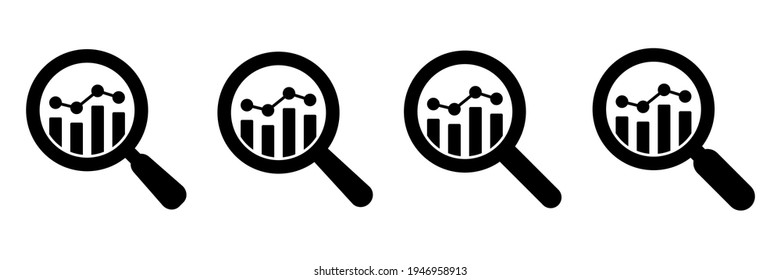 Iconos vectoriales analíticos - gafas de aumento con gráfico de barras