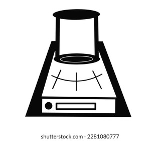 Balanza analítica o escala en ícono vector de química de laboratorio. Para pesar la masa química por científicos mediante equipos electrónicos digitales para la ciencia, la industria farmacéutica, la fabricación, la industria,