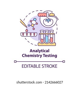 Analytical chemistry testing concept icon. Food test procedure abstract idea thin line illustration. Chemical analysis. Isolated outline drawing. Editable stroke. Arial, Myriad Pro-Bold fonts used