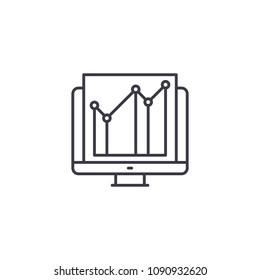Analytical computer data linear icon concept. Analytical computer data line vector sign, symbol, illustration.