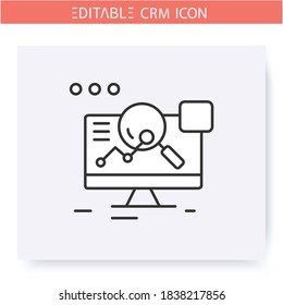 Analytical CRM Line Icon. Sales Effectivity Analyse And Marketing Strategies System. Automating Workflow Processes. Customer Relationship Management. Isolated Vector Illustration. Editable Stroke 