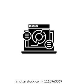 Analytical crm system black icon concept. Analytical crm system flat  vector symbol, sign, illustration.