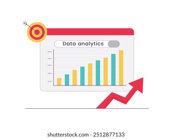 Analytical data on board, showing successive increases. Character design. Vector flat illustration